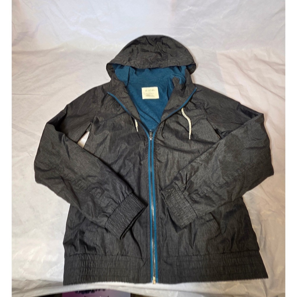Zine‎ Women's Charcoal Heathered Lightweight Hooded Windbreaker Jacket XS - Picture 8 of 8